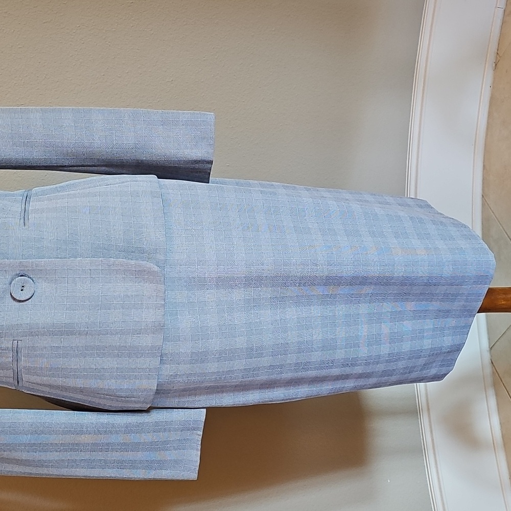 Elegant Light Blue Checkered Ladies Suit - Picture 3 of 8